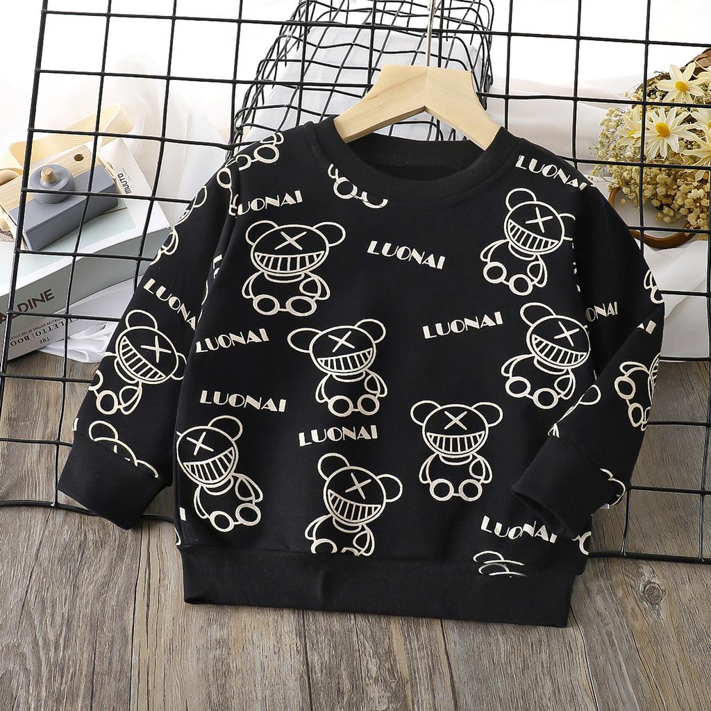 Детские осенние футболки с длинными рукавами и круглым вырезом с мультяшным принтом для унисекс