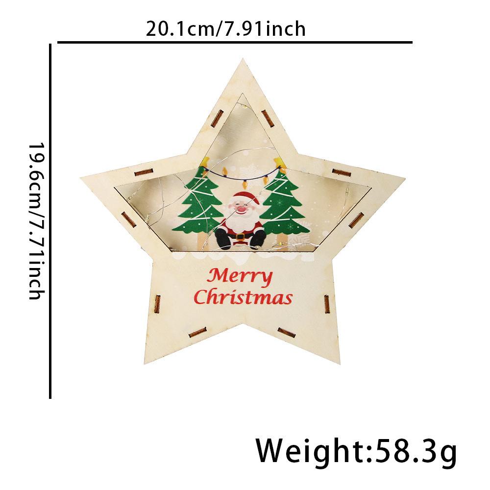 Wooden LED Five Point Star Christmas Tabletop Decor Light Up Night Lamp Holiday Centerpiece For Kids Home Desk Display Cozy Gift