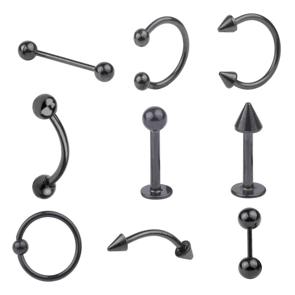 9 смешанных наборов пирсинга из нержавеющей стали, ногти для языка, губы, кольца для ногтей, кольца для пупка, кольца для ногтей, бровей, груди