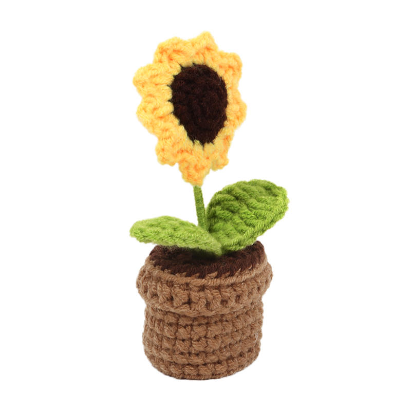 Миниатюрные милые готовые вязаные крючком цветы, ручная вязка подсолнухов, роз, цветы в горшках, букет ручной работы для домашнего рабочего стола, декоративные