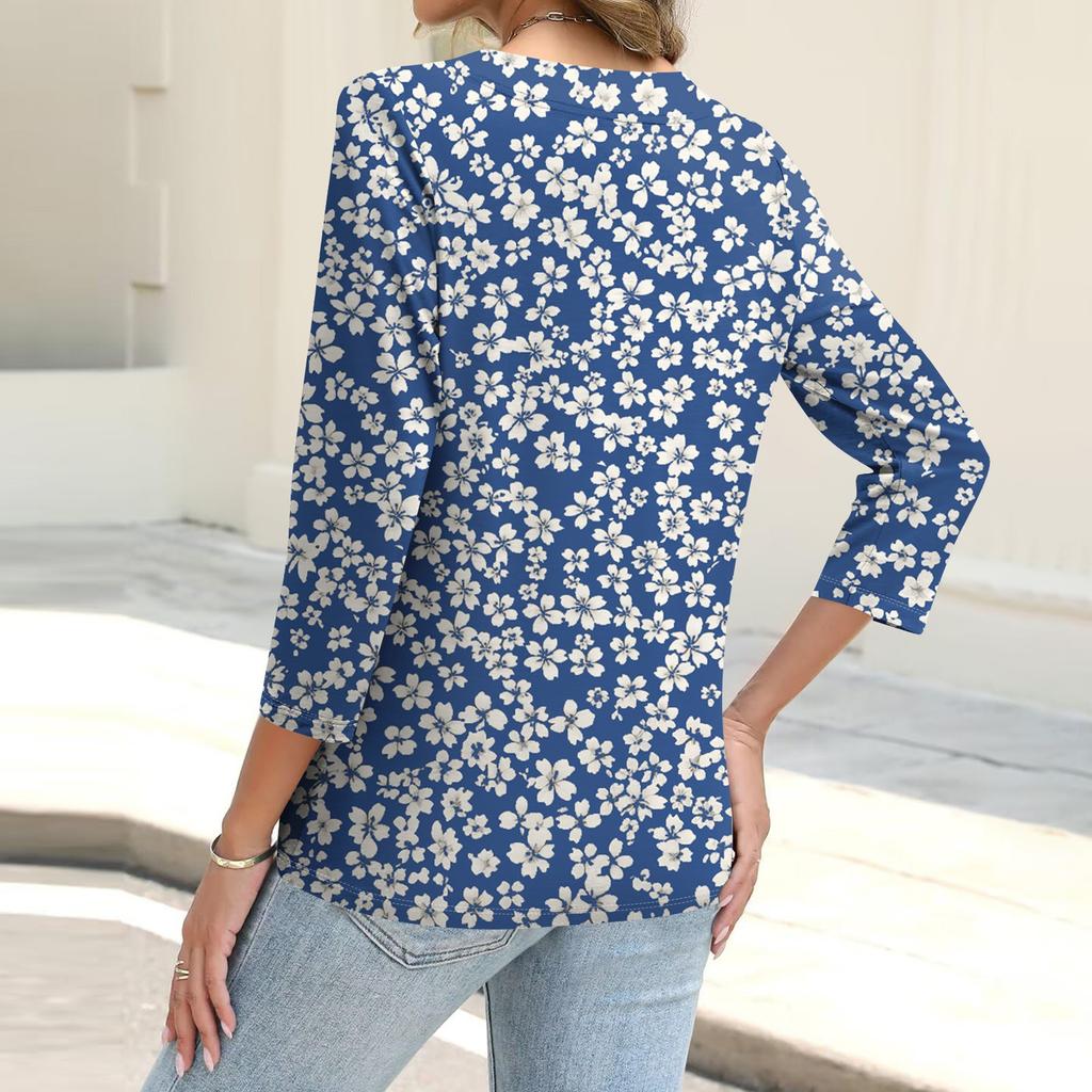 Женская модная повседневная рубашка на пуговицах с принтом, топ с рукавами 3/4