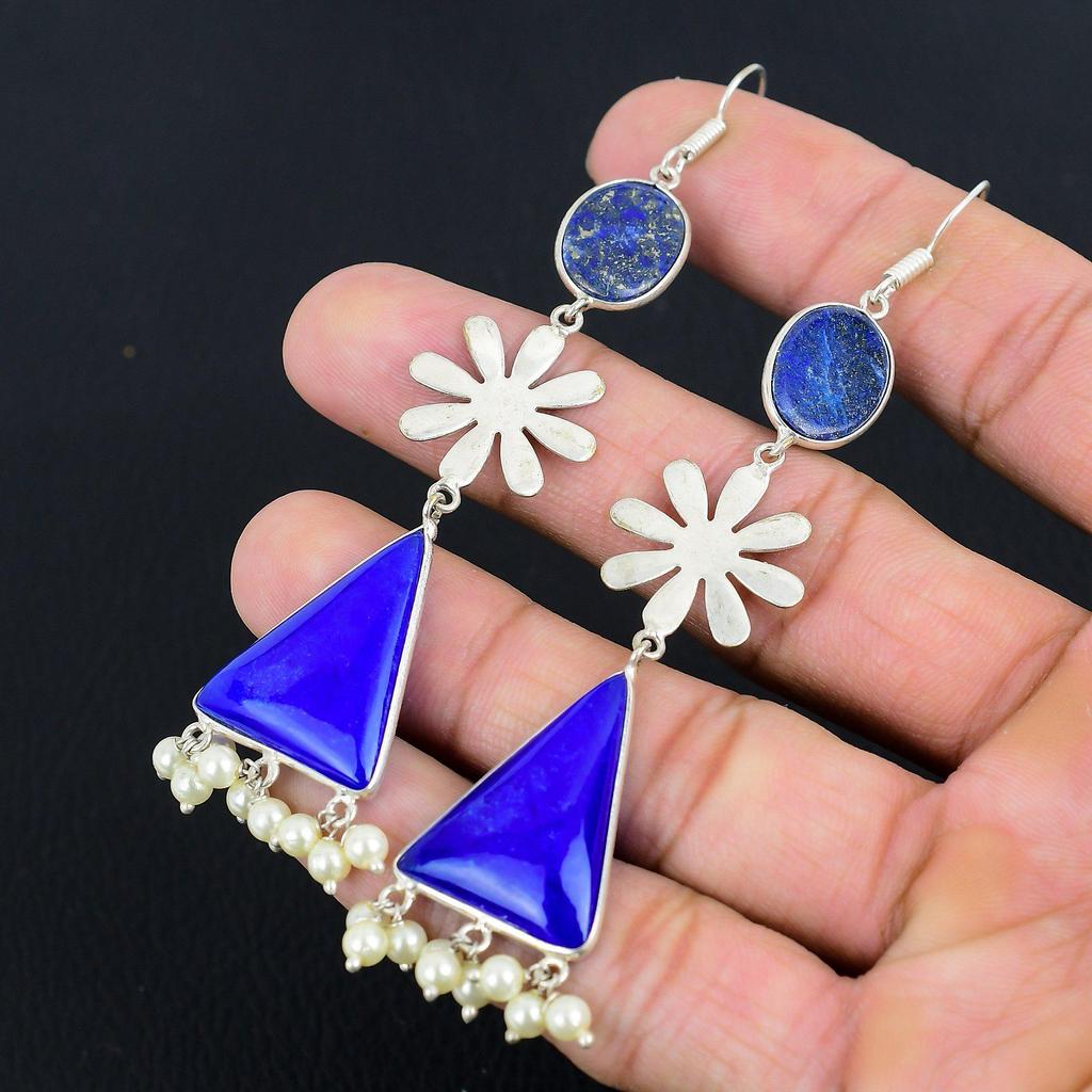 День Дочери Распродажа Серьги-подвески из стерлингового серебра с драгоценным камнем лазуритом Ювелирные изделия