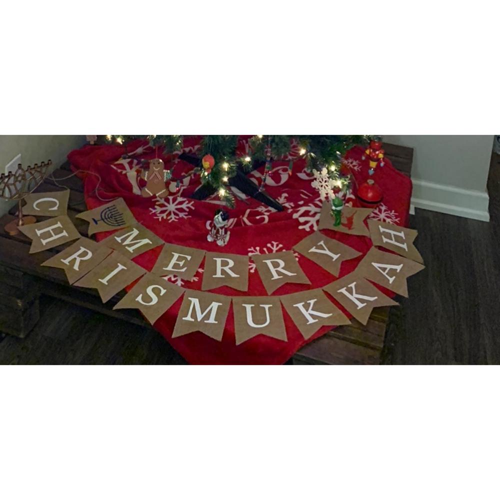 Merry Chrismukkah Banner Christmas Hanukkah Party Garland Wall Hanging Decoration Burlap Bunting Je Holiday Keepsake Gift