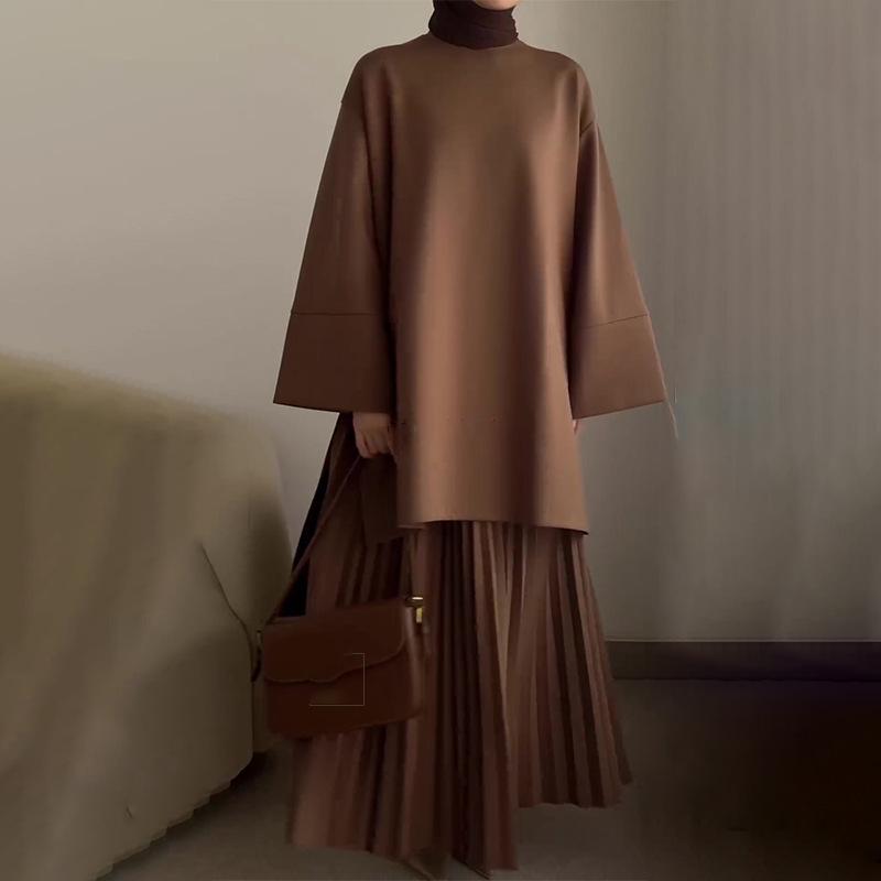 Женский повседневный комплект из винтажного топа и юбки до середины икры, Осень 2025