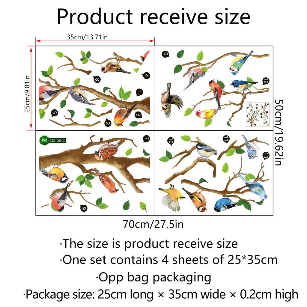 Chinese Style Vintage Bird Sticker Living Room Sofa Wall Decor Stickers Mural Art 3d Tree Branch Green Leaves Stikers