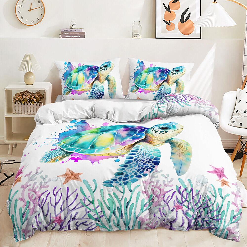 Sea Turtle Tropical Beach Bohemian Sea Animals Colorful Duvet Quilt Cover Set