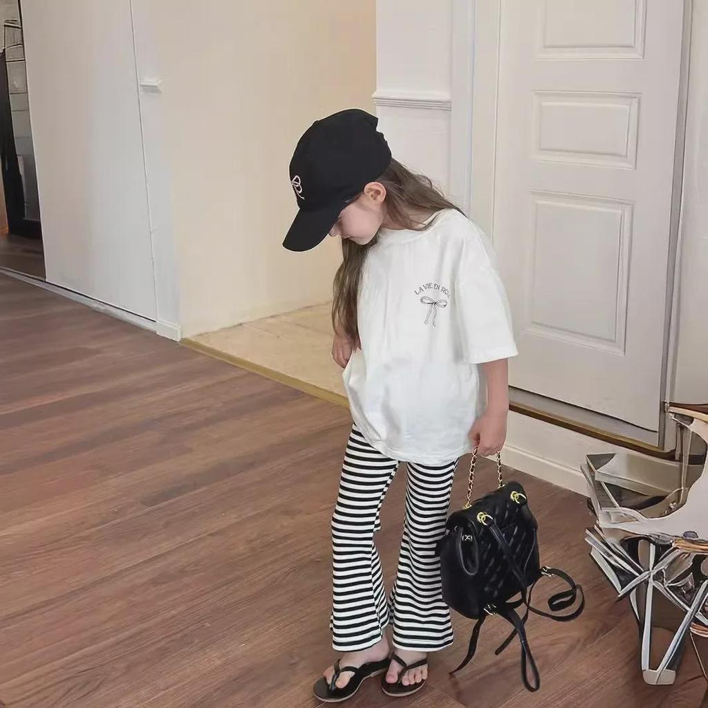 Свободное платье-футболка в корейском стиле для девочек с бантом сзади - летняя одежда с короткими рукавами, средний размер