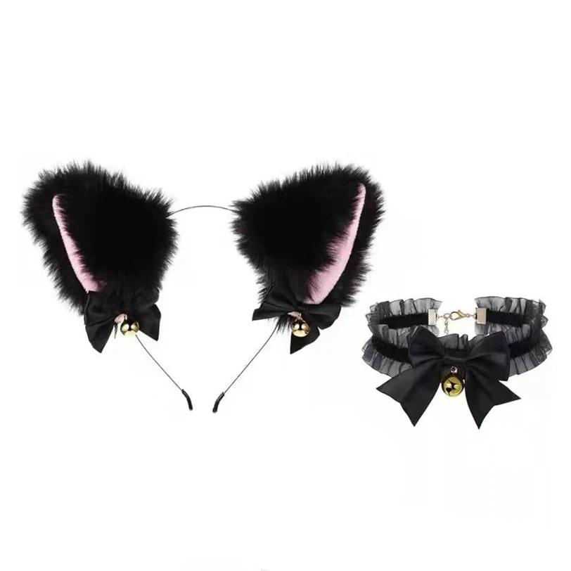 Красивый маскарадный костюм на Хэллоуин с кошачьими ушками, костюм для вечеринки с кошачьими ушками, галстук-бабочка, головной убор с колокольчиком, повязка на голову, аксессуары для волос