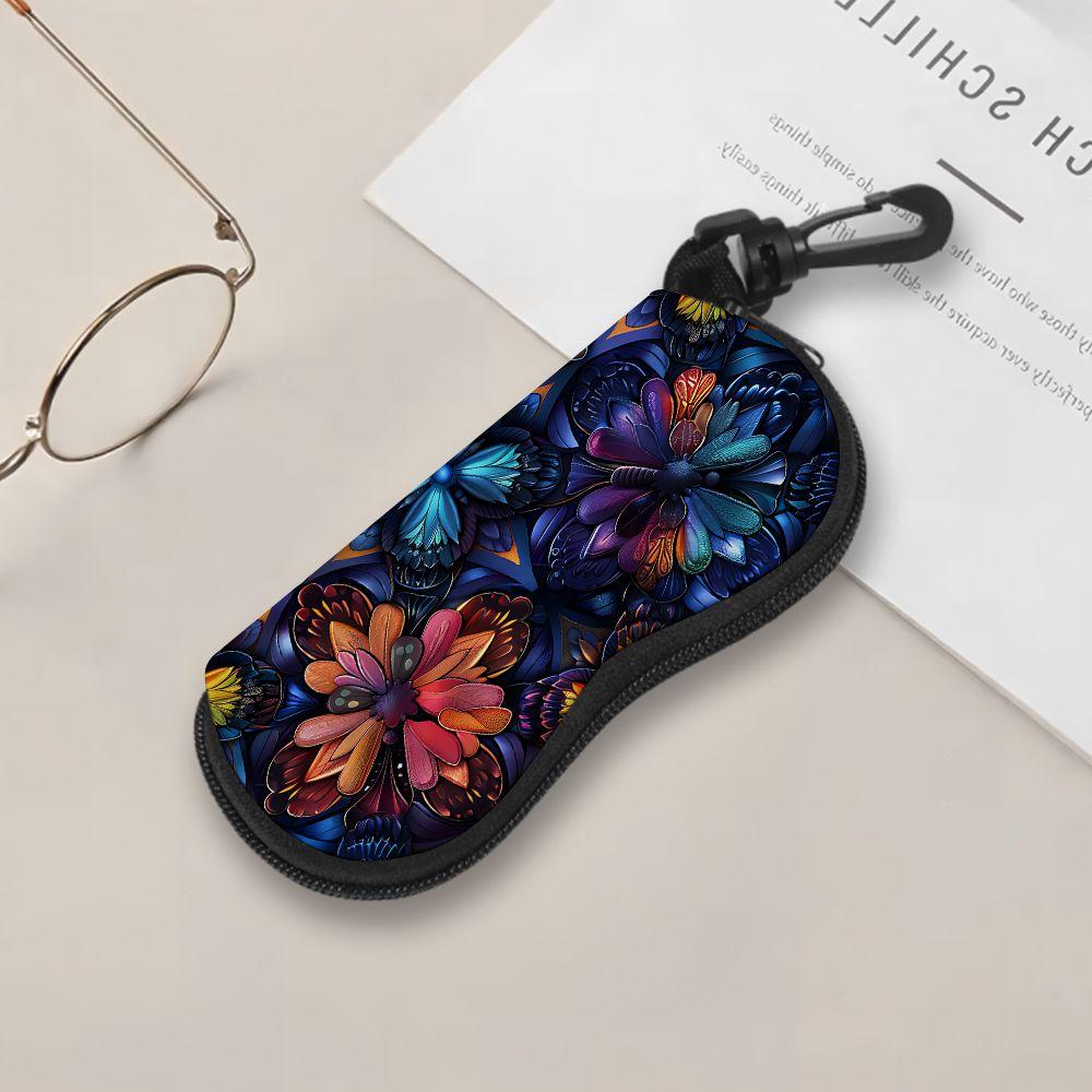 Floral Butterfly Pattern Sunglasses Case, Colorful Botanical Eyeglasses Storage Pouch, Zipper Protective Eyewear Container for Travel Essentials