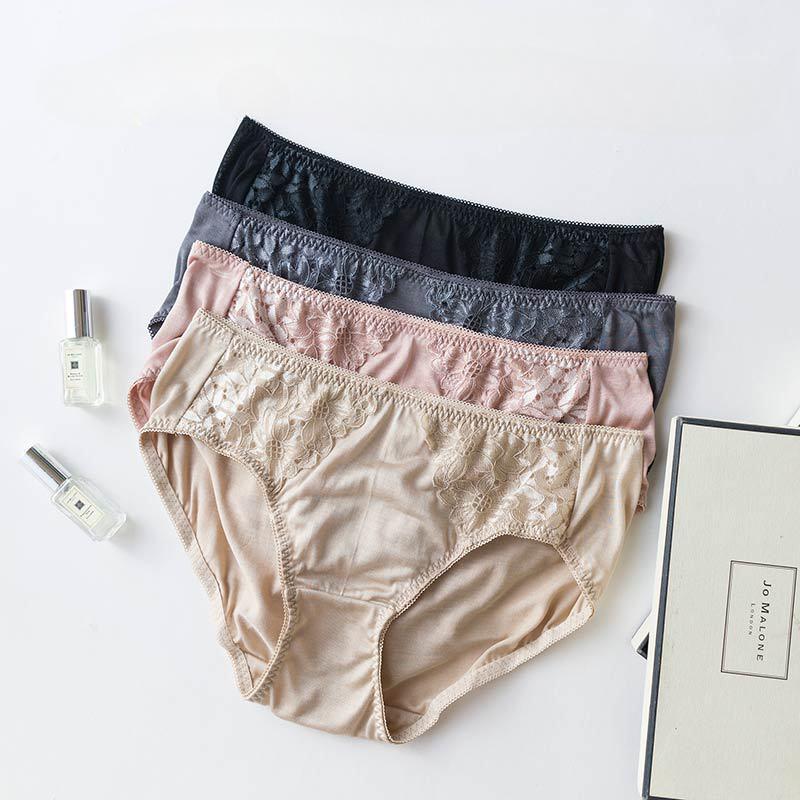 1 Pc Low Waist Sexy Lace Triangle Briefs Silky Smooth and High Elasticity Silk Home Underwear Briefs