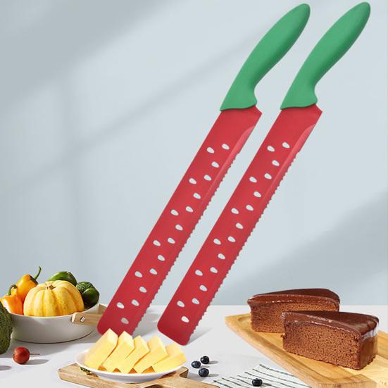 Watermelon Knife with Sleeve ,Stainless Steel Serrated Cutter for Cutting Watermelon Bread Cake Cheese, Multipurpose Kitchen Baking Tool