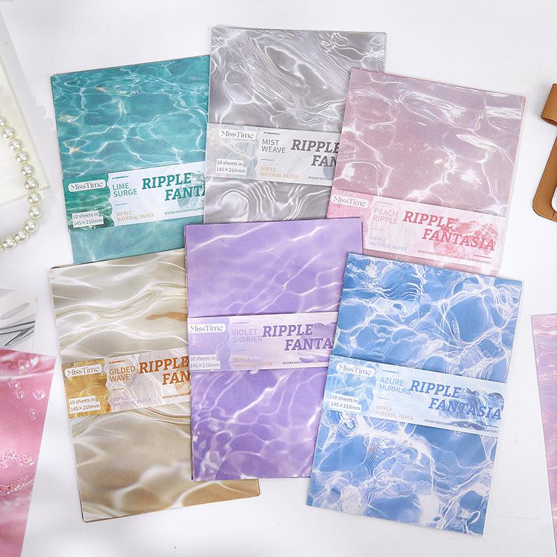 10 Pieces Big Size Rainbow Water Ripple Paper Iridescent Hues Fluid Texture For Diary Planner Album Embellishment