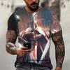 Summer Round Neck 3D Templar Knight Pattern Printed Top Fashionable Casual Short Sleeved Men's T-shirts