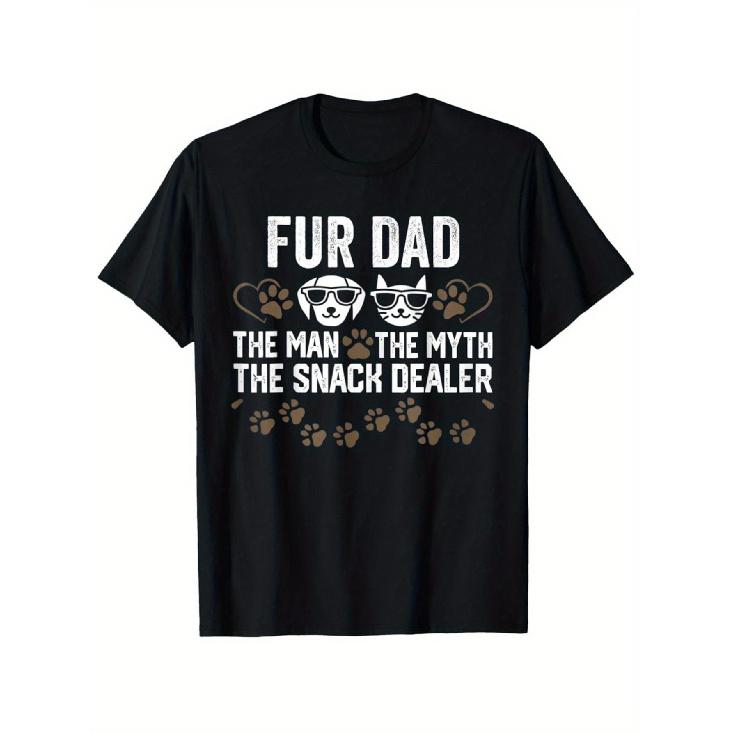Fur Dad The for Man The Myth The Snack Dealer Dog Dad T-Shirt - Funny Dog Lover Gift with Paw Print & Bone Graphic, Loose Fit Round Neck Casual Tee