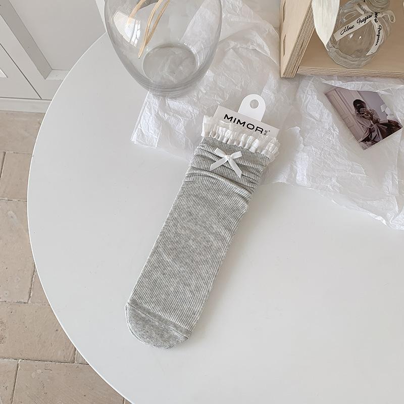 Ladies Summer Thin Bow Plingham Lace Ballet Breathable Boneless Mid Tube Pile Socks