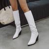 Женские ботильоны на высоком каблуке осень и зима новые однотонные с острым носком на толстом каблуке большого размера эластичные ботинки