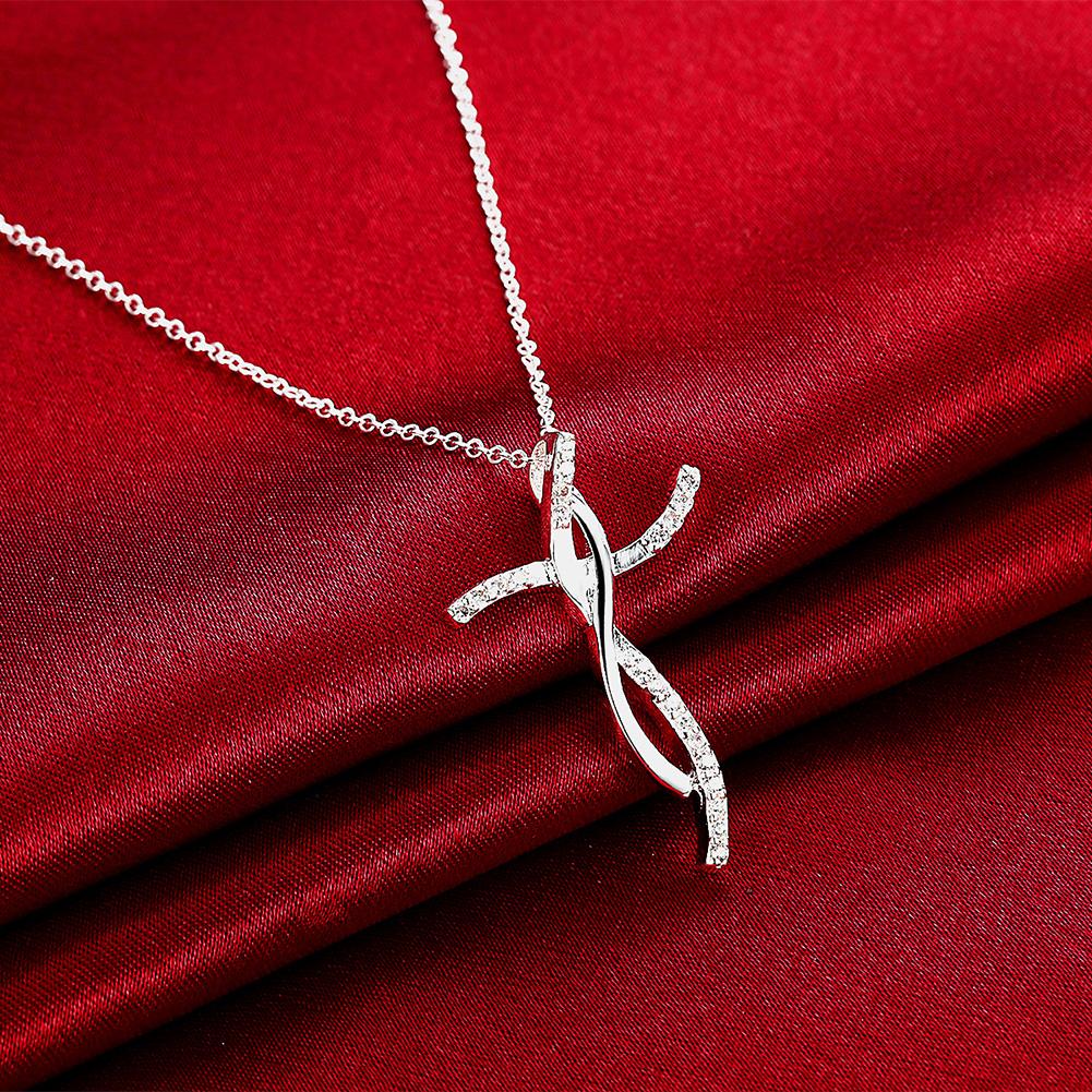 925 Sterling Silver Cross Zircon Pendant Necklace Wedding Charm Jewelry