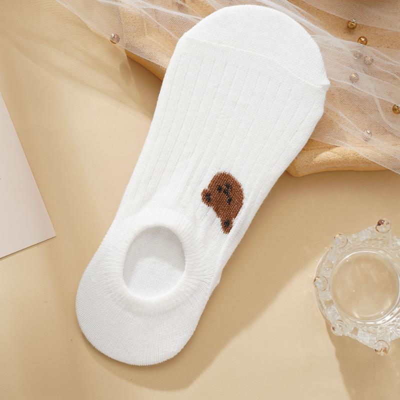 Женские летние белые невидимые носки с милой вышивкой в виде животных и растений, силиконовые нескользящие носки