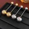 Silver Needle Tassel Earrings with Metal Ball - European & American Style Fashion Niche