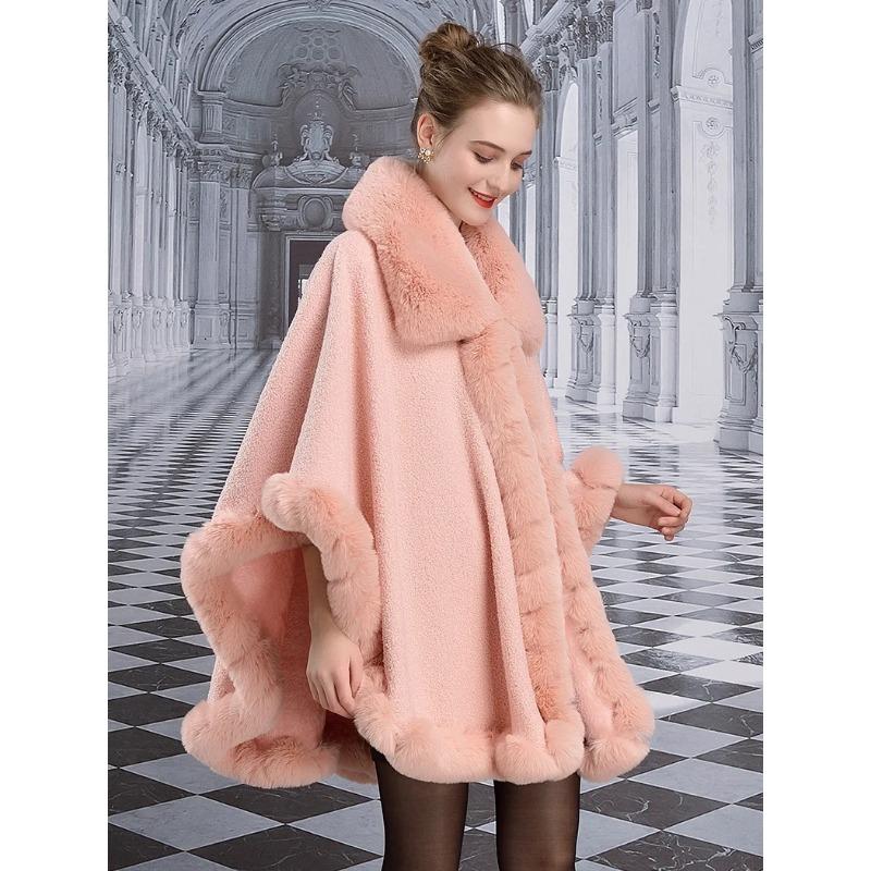 Большая маятниковая шаль из пашмины, женская шаль из искусственного кроличьего меха с воротником из зернистого бархата, уличная одежда, зимнее толстое теплое свободное пончо, накидка