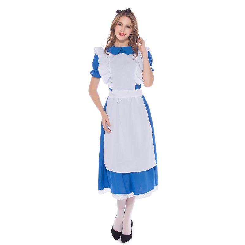 Синий костюм девочки «родитель-ребенок», костюм платья принцессы на Хэллоуин, костюм горничной «Алиса в Стране чудес»