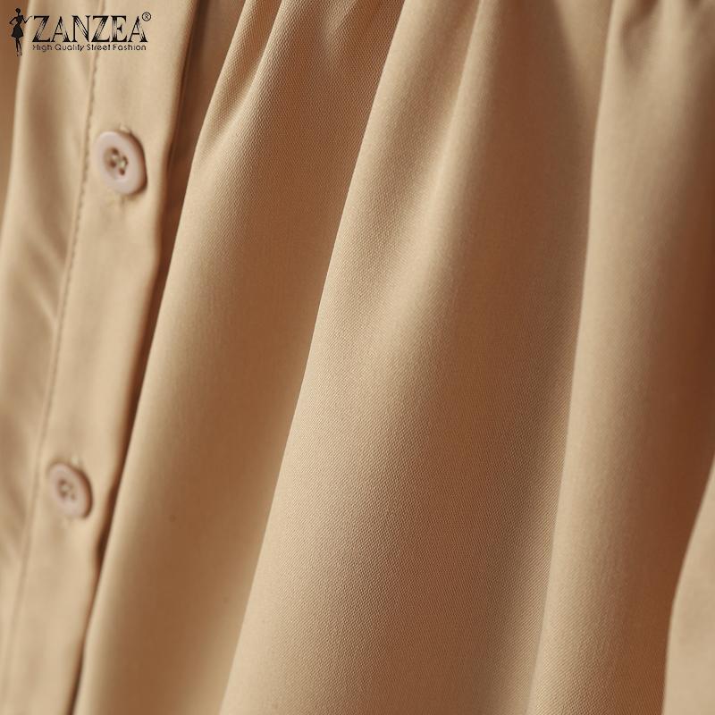 ZANZEA Женская свободная повседневная блузка с длинным рукавом и воротником-стойкой