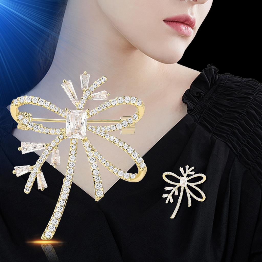 Simple Bow Ribbon Brooch Anti-Light Small Fragrance Inlaid Zircon Corsage Clothing Coat High-End Accessories
