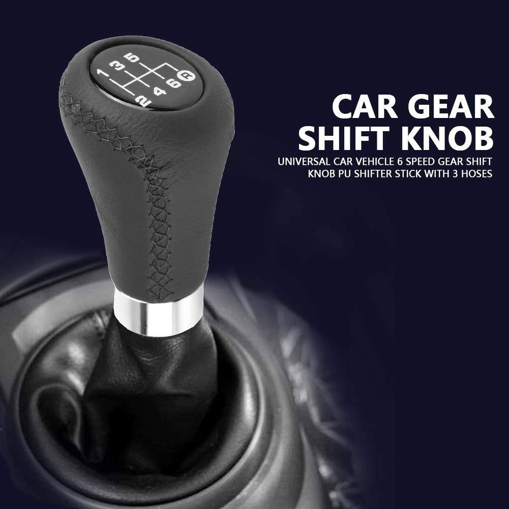 Universal Vehicle Gear Shift Knob PU Shifter Stick with 3 Hose Black 6-Speed (1266cm) (Black)