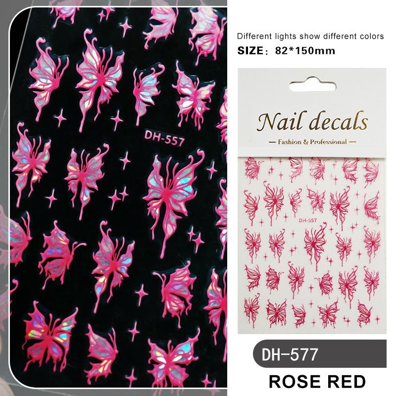 Красочные бабочки, лазерные наклейки для ногтей, сердце, звезда, дизайн, клейкий слайдер, наклейки для дизайна ногтей, маникюрные украшения