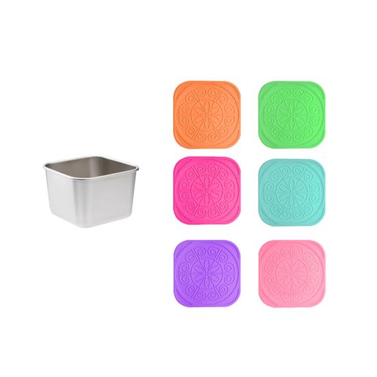 Чашка для соуса из нержавеющей стали с силиконовой крышкой Герметичный квадратный контейнер для закусок для детей Не содержащий БФА Штабелируемый ланч-бокс для школы пикника