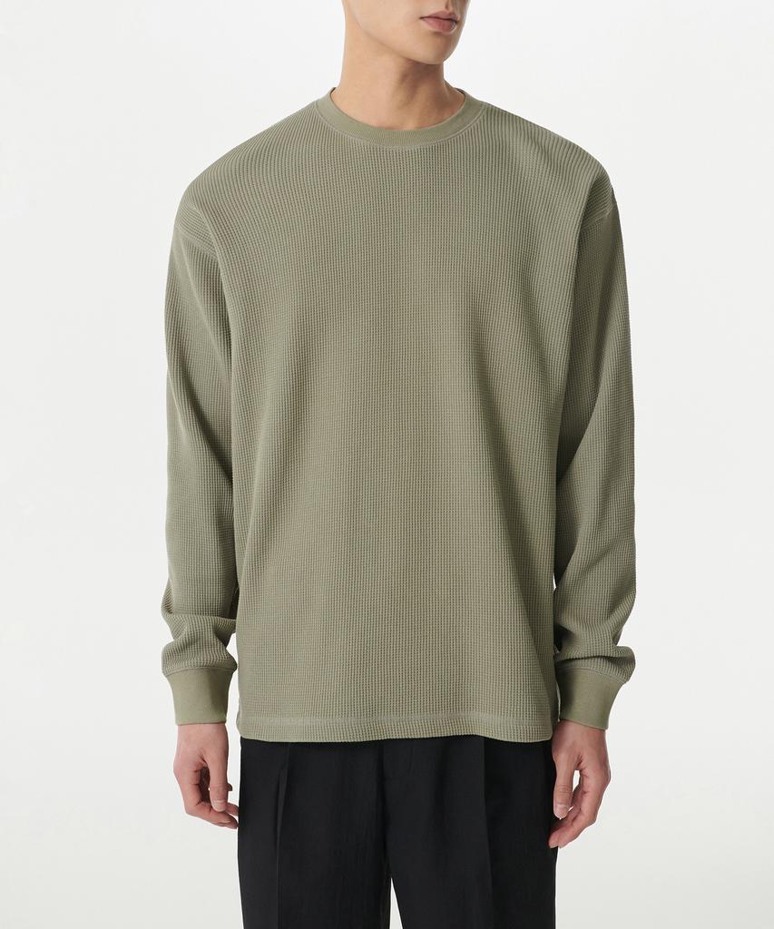 MUSINSA STANDARD Waffle Relaxed Crew Neck Long Sleeve T-Shirt [Sage]