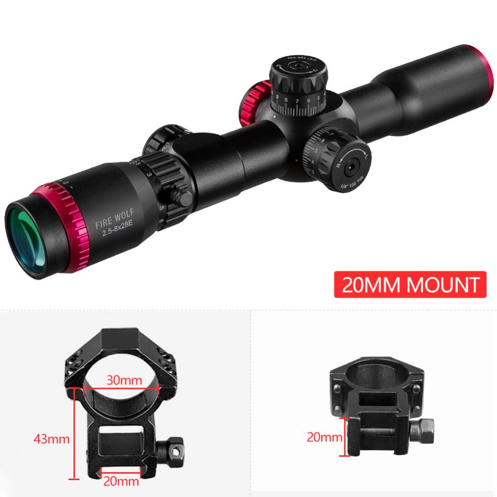 FIRE WOLF 2,5-8X28 FFP охотничий прицел двойной крест красный и зеленый фокусирующий тактический оптический прицел