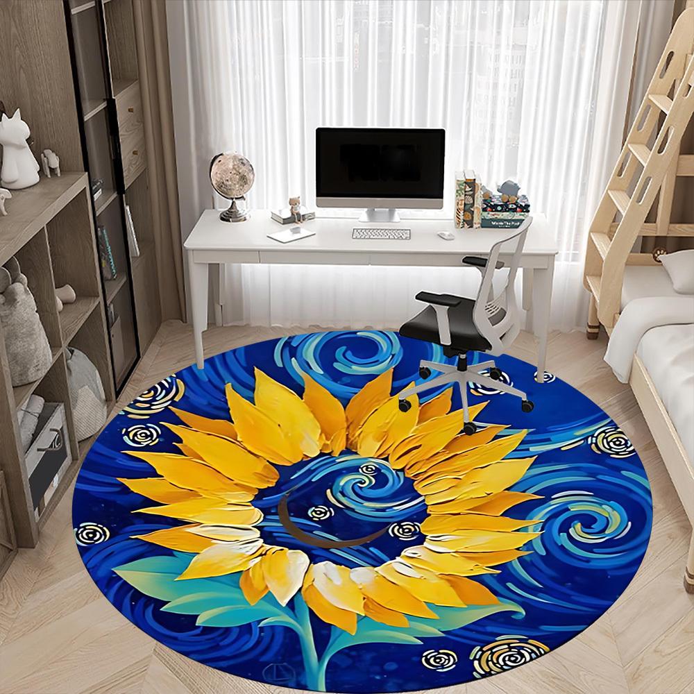 1pc Sunflower Artwork Chair Carpet for Office, Non slip, Soft and Durable Office Rug