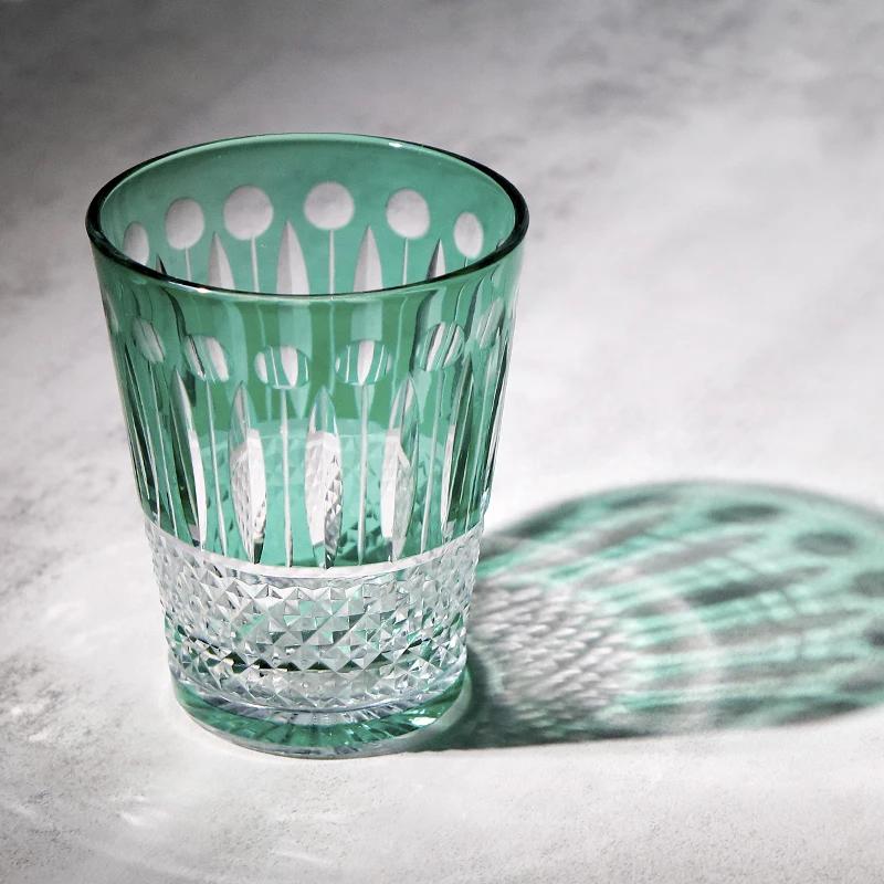Red Handmade Highball Glass - Modern Cut Crystal Cocktail Tumbler - Art Glass for Whiskey, Iced Tea, Juice - 300ml