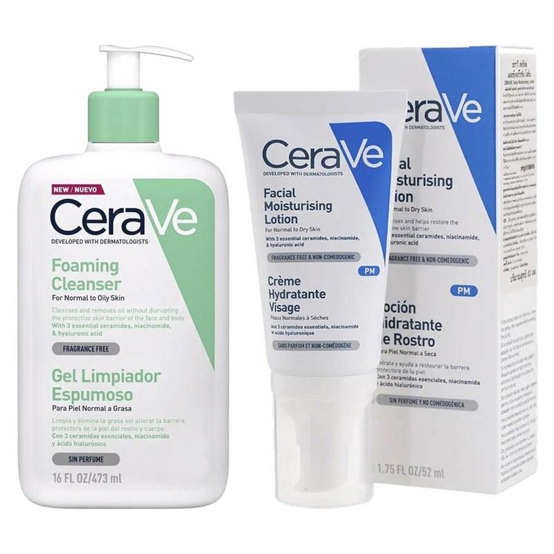 CeraVe Foaming Cleanser 473ml + Facial Moisturizing Lotion 52ml, 1 Set