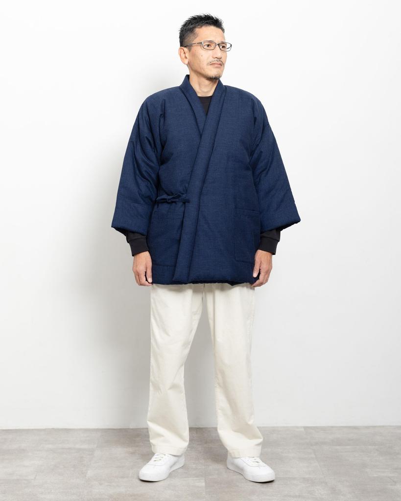 Мужской теплый стеганый хантен Ватаносато (Хантен) - Сделано в Японии - Однотонный с четырьмя шнурами и соответствующим плетением (Темно-синий, Универсальный размер)