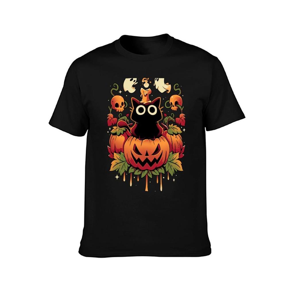 Halloween Candle Trick Autumn Cat TShirt Urban Style Print TShirt