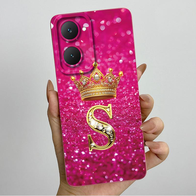 For Vivo Y18 Y18i Y18e Y28s 5G Case Soft Silicone Crown Letter For Vivo Y03 Y03T Case Fundas Coque VivoY03 V2332 Bumper Shells