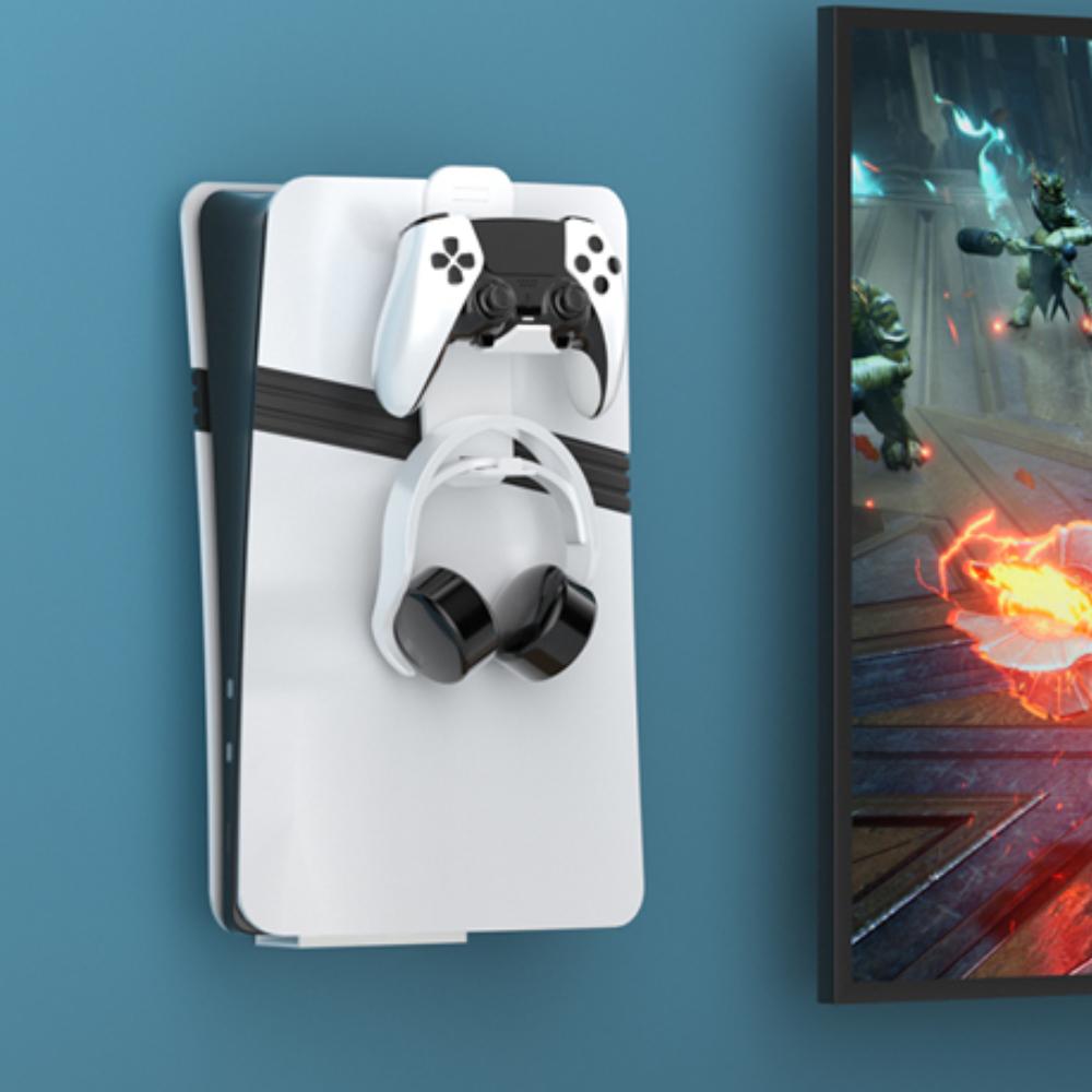 Настенное крепление, предназначенное для всех моделей PS5, с крючком для подвешивания контроллера и гарнитуры для консолей PlayStation 5 Series с дисководом/цифровых консолей