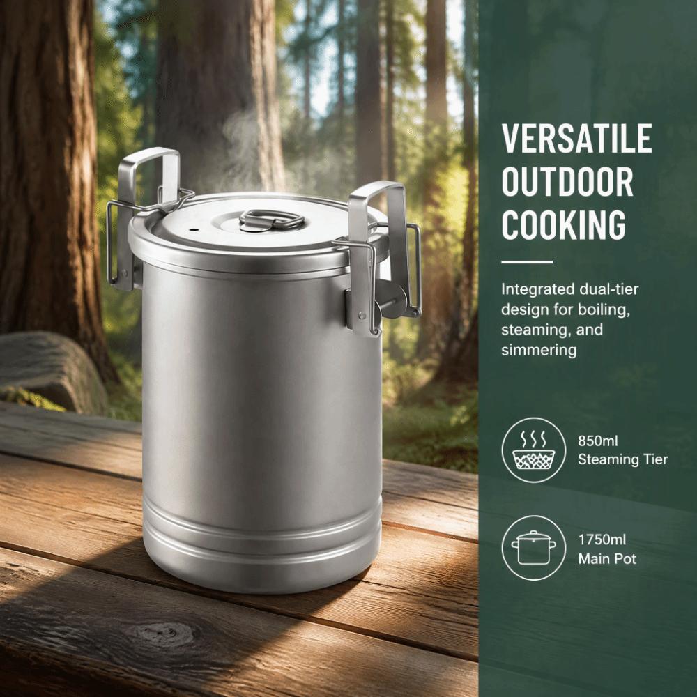 With Lid Outdoor Cooking Pot Steamer Function 304 Stainless Steel Canister Hiking