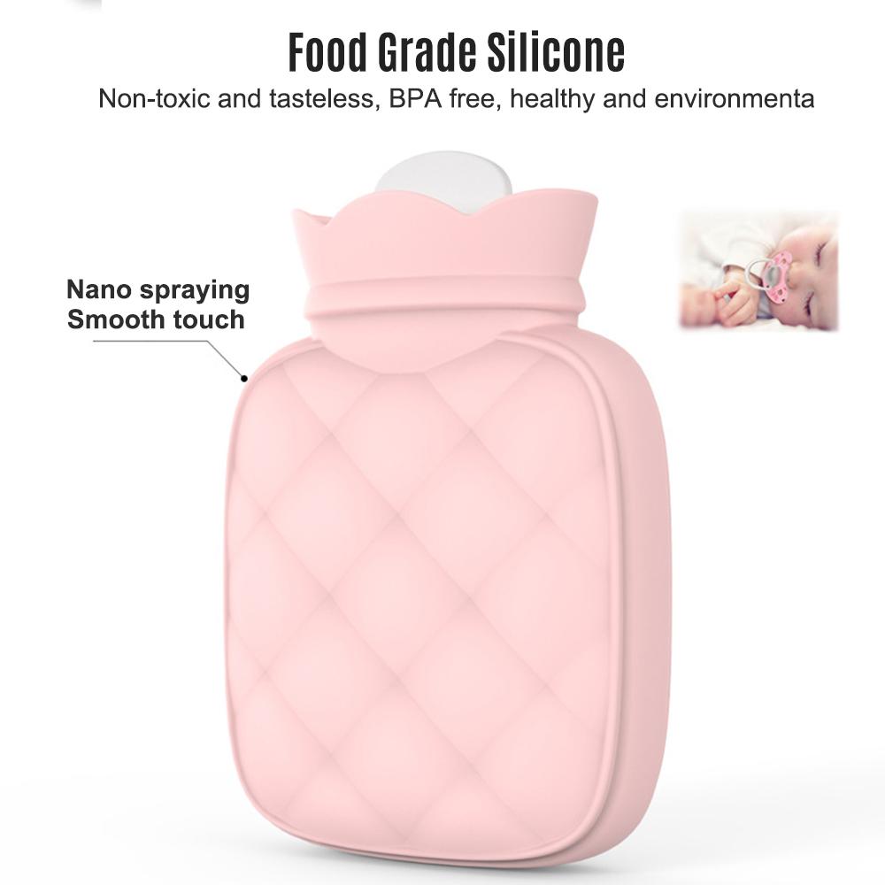 Hot Water Bag Environmental Friendly Silicone Hot Water Bottle Cute Mini Hand Warmer with Knit Cover Cold Protective Pain Relieving Menstrual Cramps