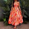Women's Sexy Strapless Elastic Waist Printed Long Dress