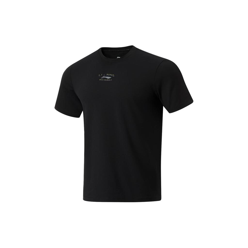Li-Ning Дышащая удобная быстросохнущая футболка с круглым вырезом и коротким рукавом для мужчин, черная ATSU475-6