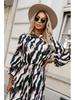 European and American Fashion Zebra Print Long Sleeve Dress with Bow Waist