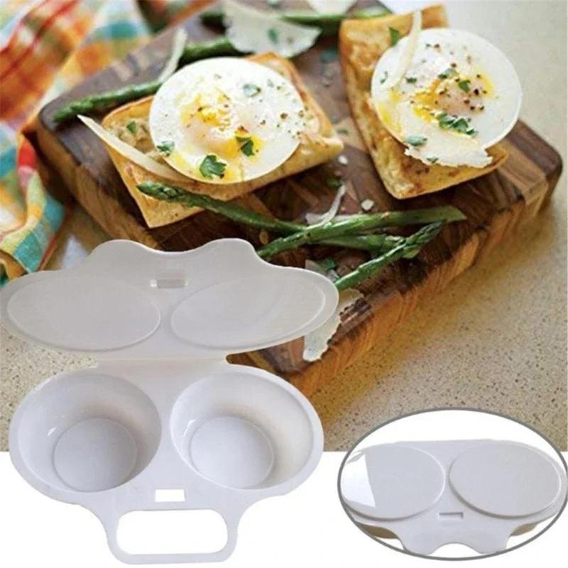 1pc Microwave Egg Maker with 2 Cavity Food Grades Plastic Microwave Cooking Eggs Steamer Kitchen Gadgets Fried Egg Tool