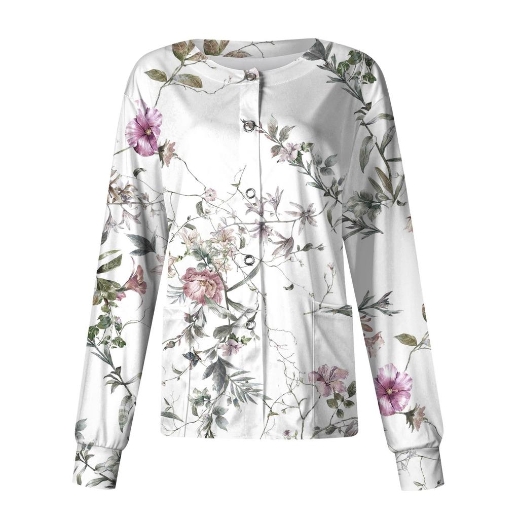 Женский повседневный однобортный однобортный защитная одежда с длинными рукавами и цветочным принтом, кардиган, топ