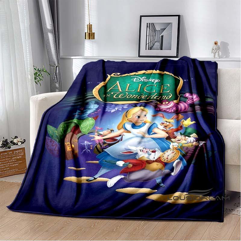 Alice in Wonderland Cartoon Print Plush Blanket, Extra Large Size, Warm and Comfortable, Suitable for Bed and Sofa Decoration.