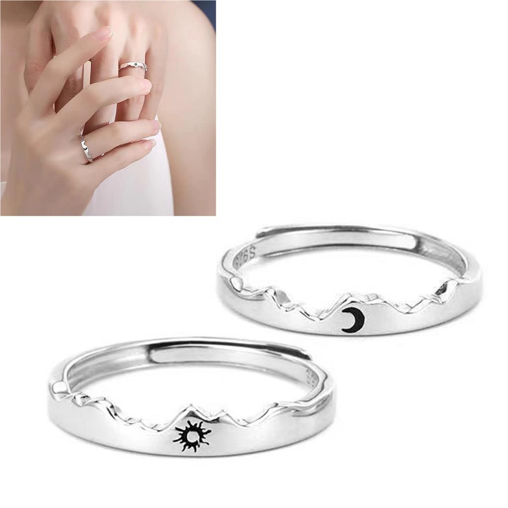 2pcs Sea Open Ring Set Adjustable Personalized Sun Couple Open Ring for Men Women Dating