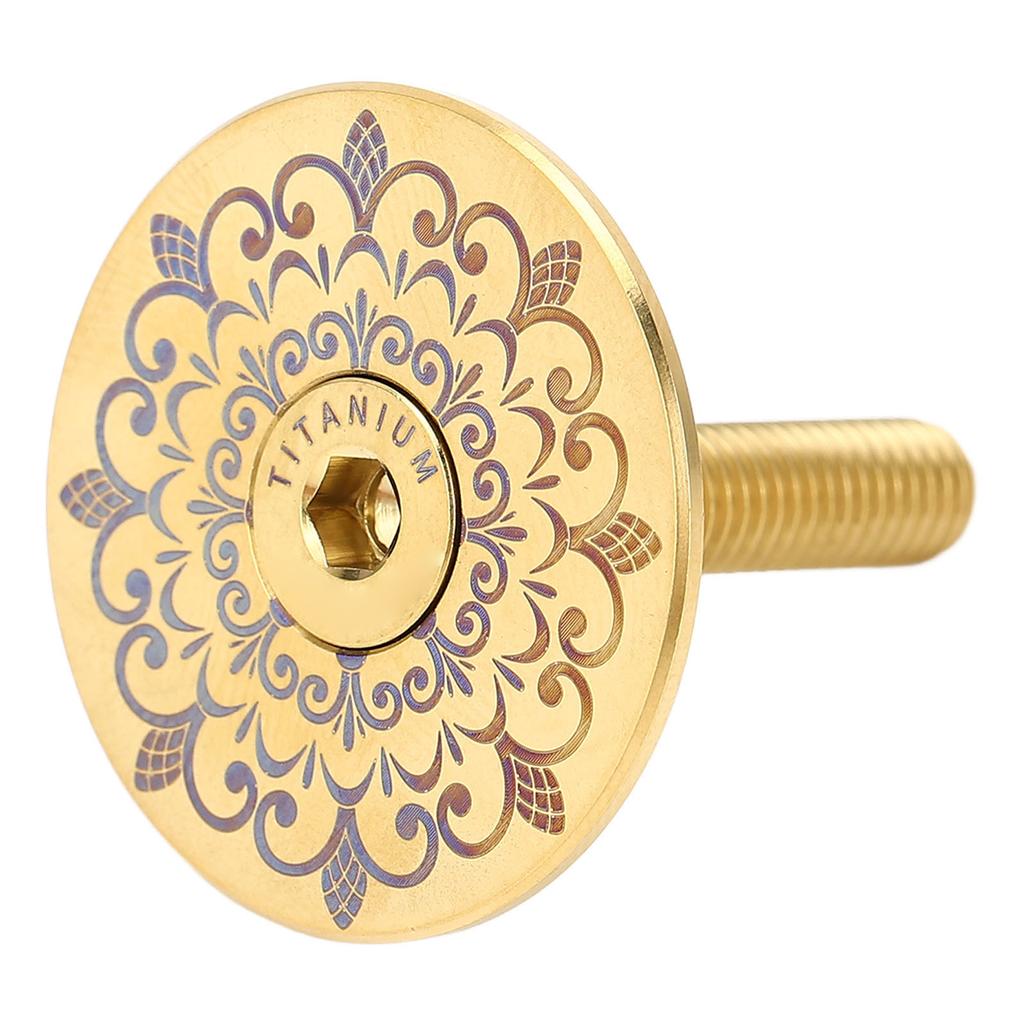 Bike Headset Cover Alloy 28.6mm Front Fork Stem Top Cap for Mountain Road Bike Totem Pattern Gold