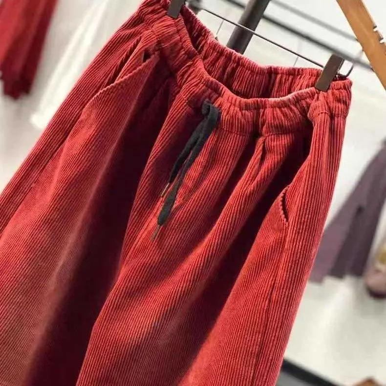 Autumn Casual Corduroy Harem Pants Women High Waist Retro Loose Female Oversize Mom Trousers Baggy Sweatpants